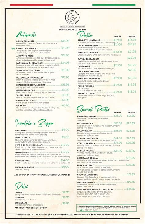 bella ciao buffalo|bella ciao menu with prices.